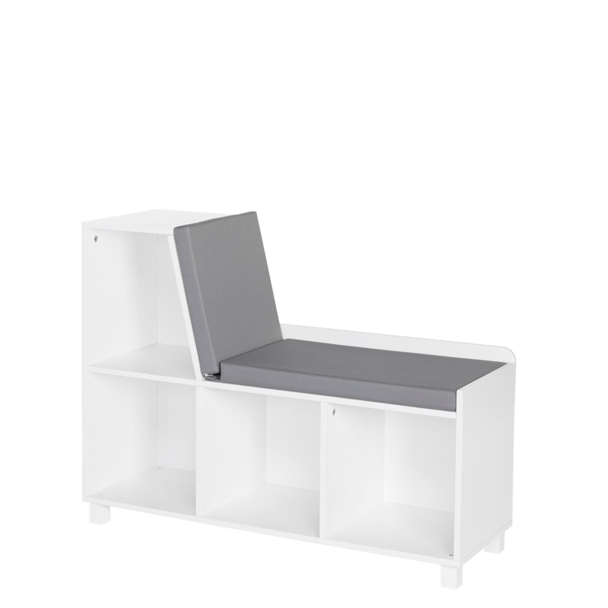 RiverRidge Book Nook Collection Kids Reading Nook and White Cubby Storage Bench Toy Storage with Comfy Cushioned Seat And Cubbie