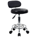 KKTONER PU Leather Modern Rolling Stool with Low Back Height Adjustable Work Salon Drafting Swivel Task Chair with Footrest (Bla