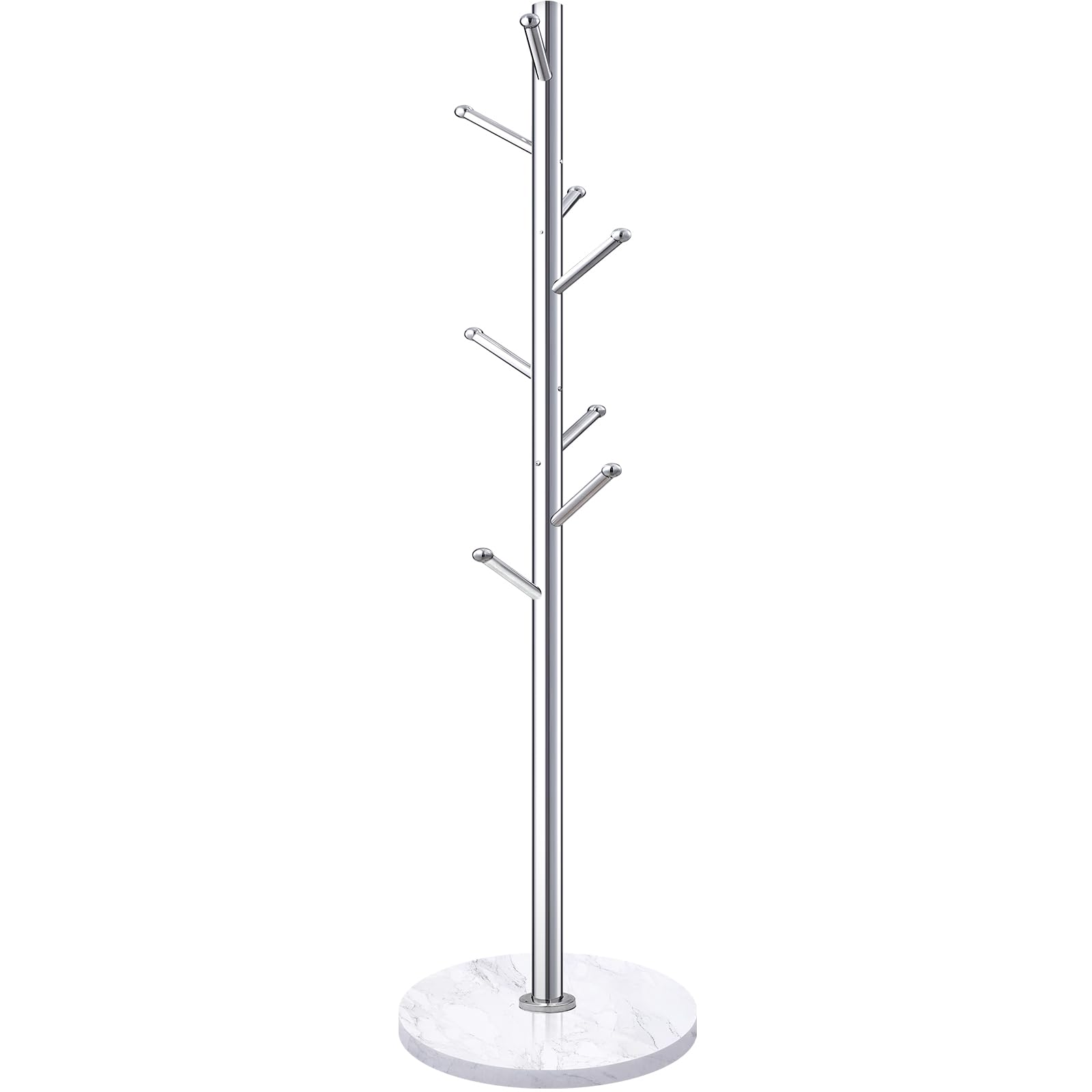 Homde Metal Coat Rack Stand with Natural Marble Base, Stainless Steel Freestanding Clothes Tree Hanger with 8 Hooks, Hall Hanger