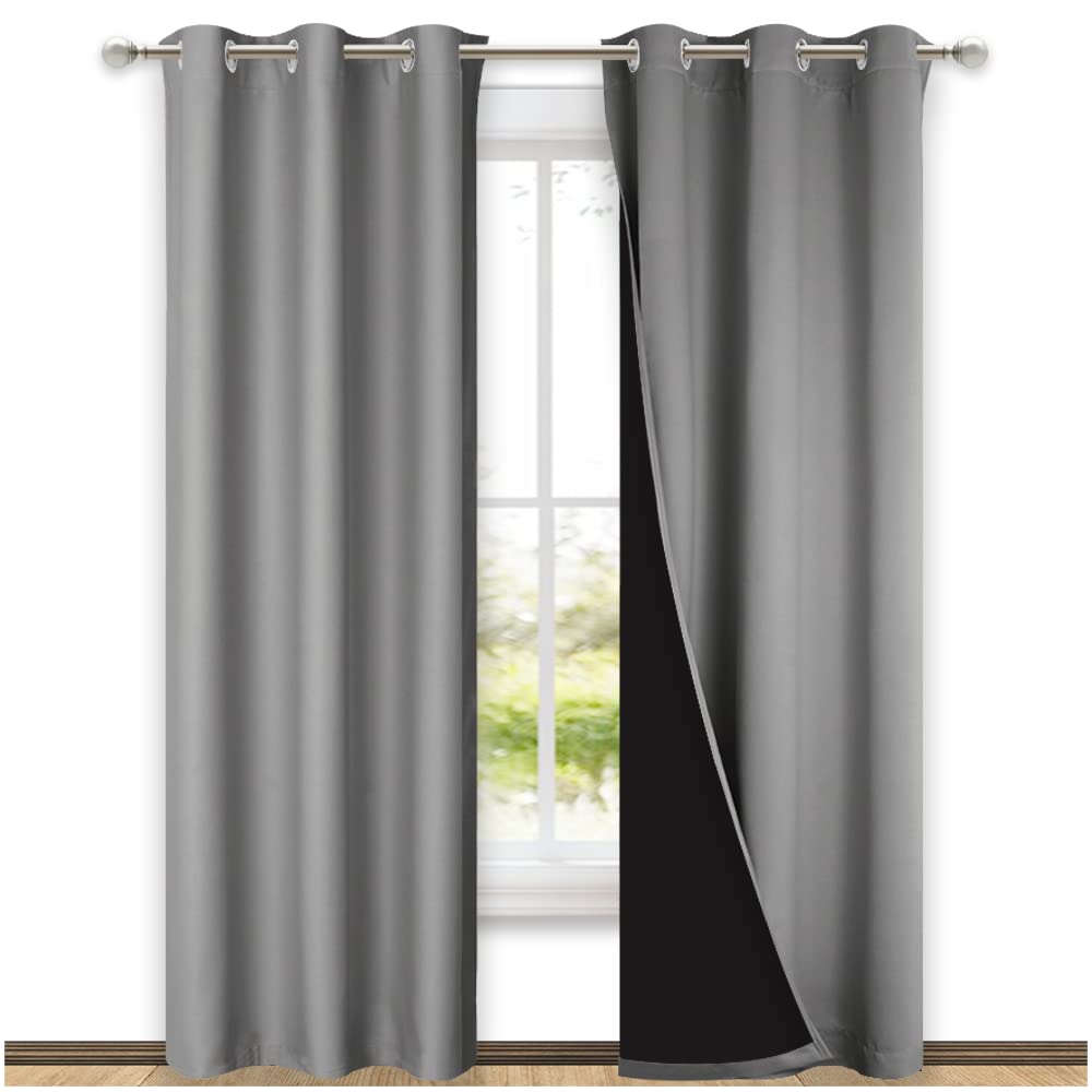 NICETOWN Blackout Curtains 80 inches Long, Full Light Blocking Drapes with Black Liner for Nursery, Thermal Insulated Draperies 