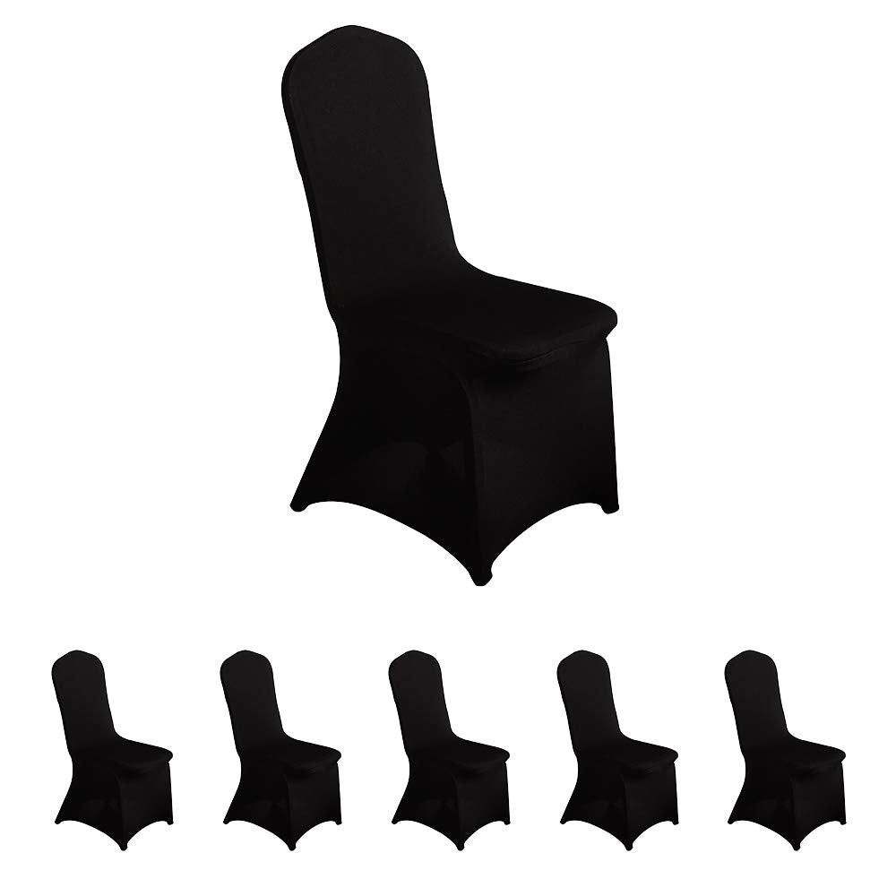 LZY 6pcs Spandex Chair Cover Stretch Slipcovers for Wedding Party, Dining Banquet Chair Decoration Covers (Black, 6)
