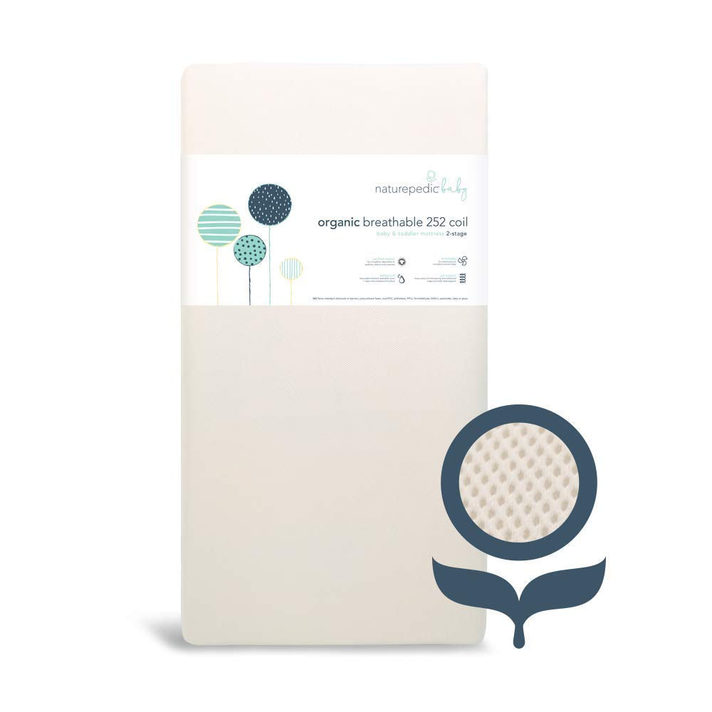Naturepedic Organic Crib Mattress - 2-Stage 252 Coil Infant & Toddler Mattress with Protector Pad - Waterproof, Breathable & Non