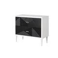 Benjara Accent Table with Geometric Pattern 2 Drawer Front, White and Black