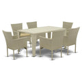 East West Furniture GUBK7-03A 7 Piece Outdoor Patio Conversation Sets Consist of a Rectangle Wicker Dining Table with Glass Top 