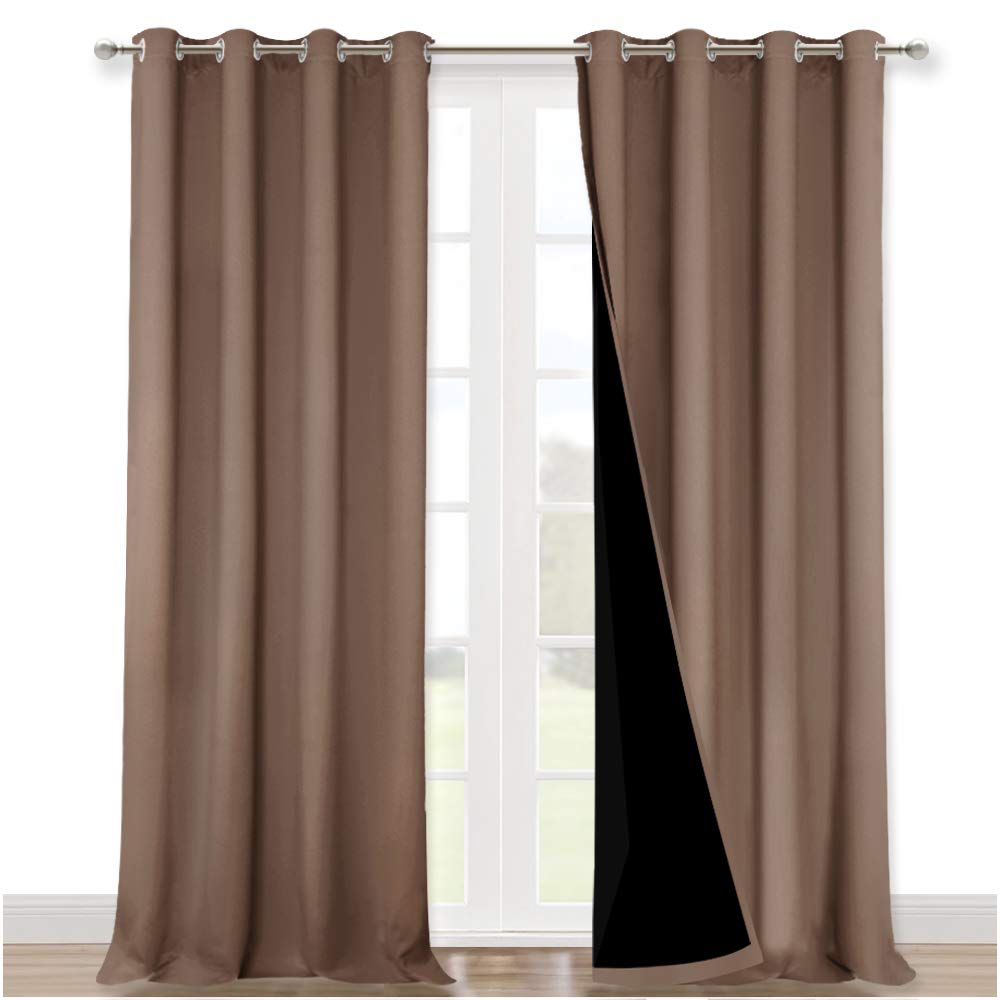 NICETOWN Cold Reducing Curtains, Complete Blackout Shades for Large Windows, 100% Blackout Window Curtain Panels with Black Line