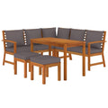 vidaXL 6-Piece Outdoor Dining Set with Cushions, Composed of Solid Acacia Wood, Includes Dining Table, Benches, Corner Sofa, Eas