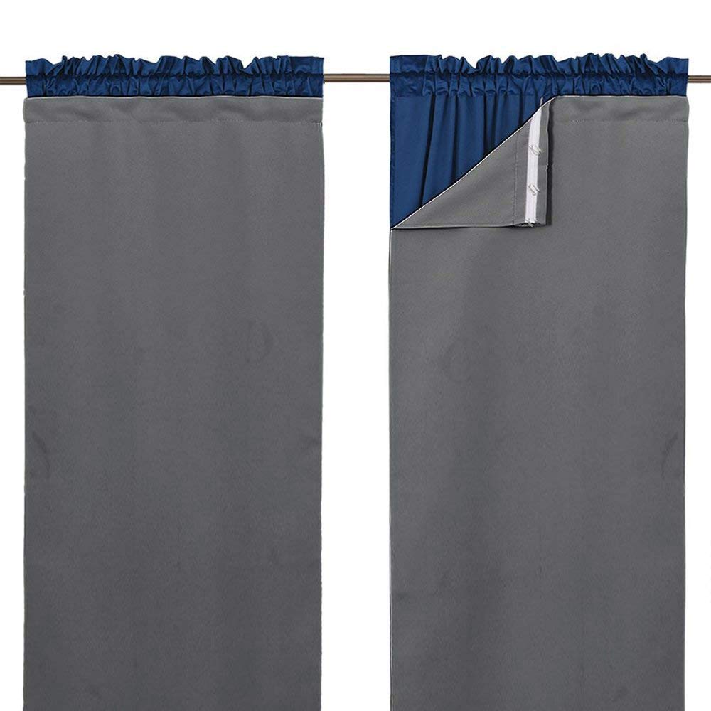 NICETOWN Door Curtains for Doorway, Bonus Curtain Hooks, Each is 27 x 80, Grey, Blackout Drapery Liners for 84 inch Curtains, Th