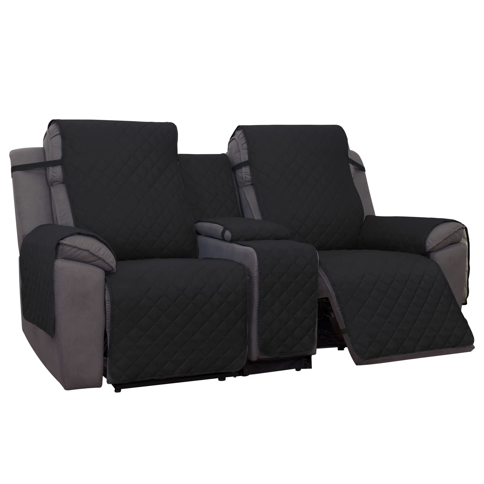 PureFit Water Resistant Reversible Loveseat Recliner Cover - Non Slip Furniture Protector for 2 Seat Recliner, Black/Beige