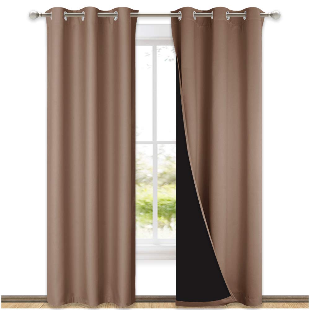 NICETOWN 100% Blackout Curtains Thermal, Noise Cancellation and Privacy Truly Blackout Curtains for Patio Door, Black Lined Blac