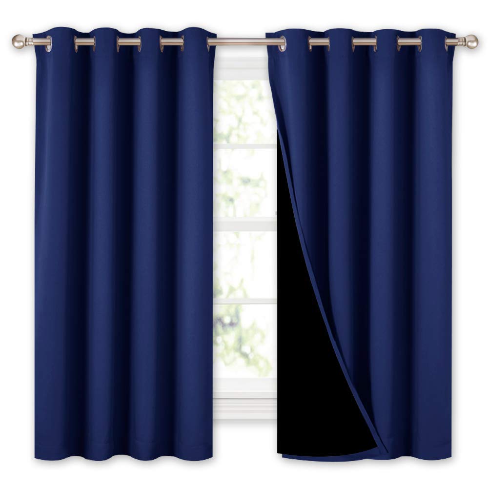 NICETOWN 100% Blackout Curtains with Black Liners, Thermal Insulated 2-Layer Lined Drapes, Energy Efficiency Small Window Draper