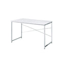 Benjara Writing Desk with X Shaped Cross Bar and Chrome Finish, White