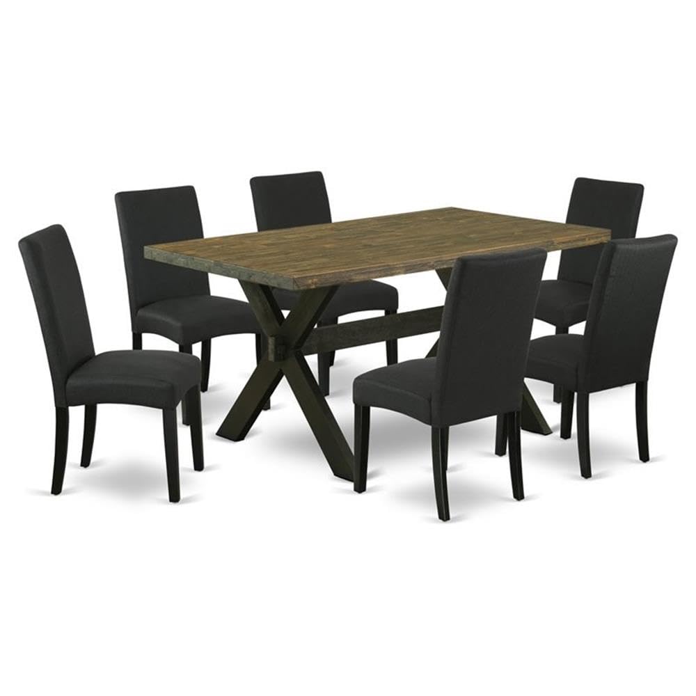 East West Furniture X676DR124-7 7 Piece Dining Set Consist of a Rectangle Dining Room Table with X-Legs and 6 Black Color Linen 