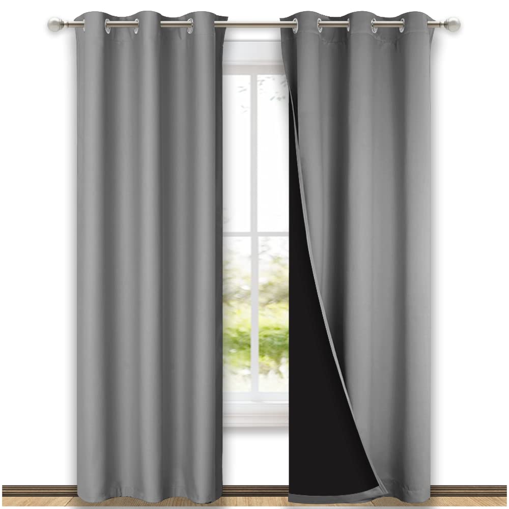 NICETOWN Silver Grey Full Shade Curtain Panels, Pair of Thermal Insulated & Energy Efficiency Blackout Curtains for Living Room 