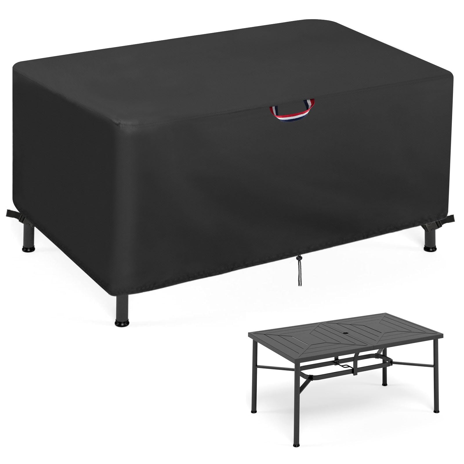 Agustone 64 Outdoor Dining Table Cover for 6, Waterproof Protective Cover for Patio Rectangle Table Furniture Covers - Black, 64