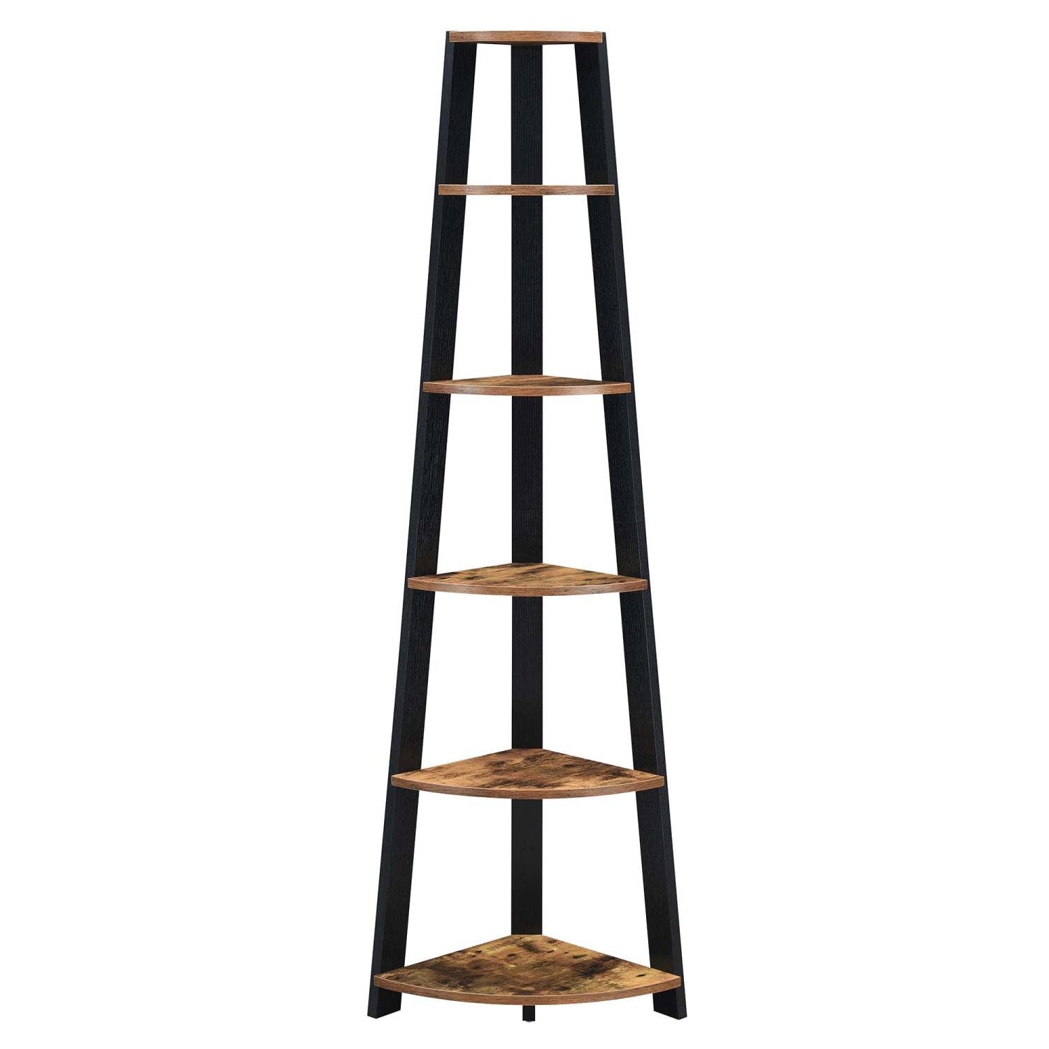 Convenience Concepts Newport 6 Tier Corner Bookshelf, Barnwood/Black