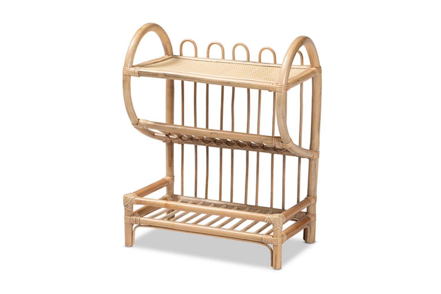 Baxton Studio Liora Modern Bohemian Natural Brown Finished Rattan 2-Tier Display Shelf