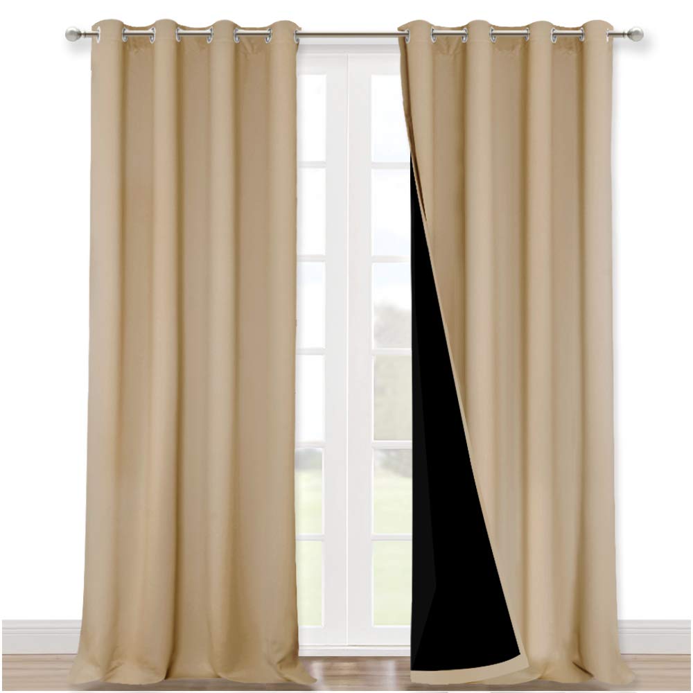 NICETOWN Thermal Insulated 100% Blackout Curtains, Noise Reducing Performance Drapes with Black Lining, Full Light Blocking Drap