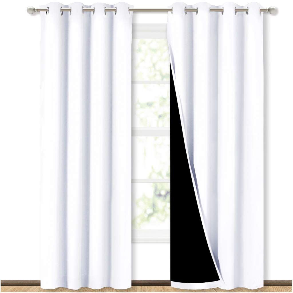 NICETOWN 100% Blackout Window Curtain Panels, Heat and Full Light Blocking Drapes with Black Liner for Nursery, 84 inches Drop T