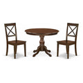 East West Furniture HBBO3-MAH-W 3 Piece Dining Room Table Set Contains a Round Kitchen Table with Pedestal and 2 Dining Chairs, 