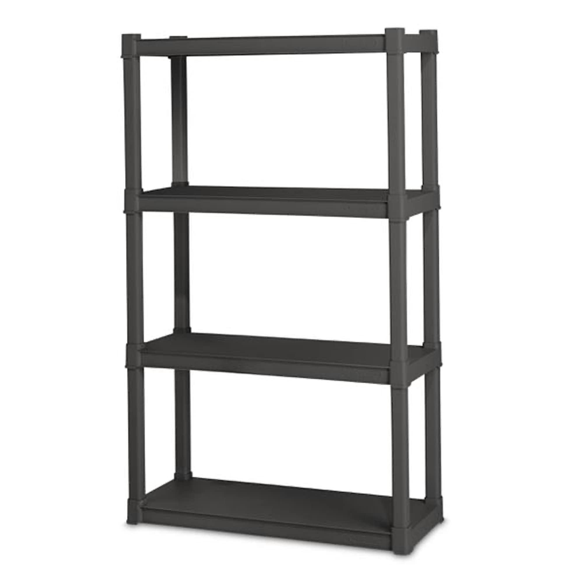 Sterilite 4 Shelf Unit, Heavy Duty and Easy to Assemble Plastic Storage Unit, Organize Bins in the Garage, Basement, Attic, Mudr