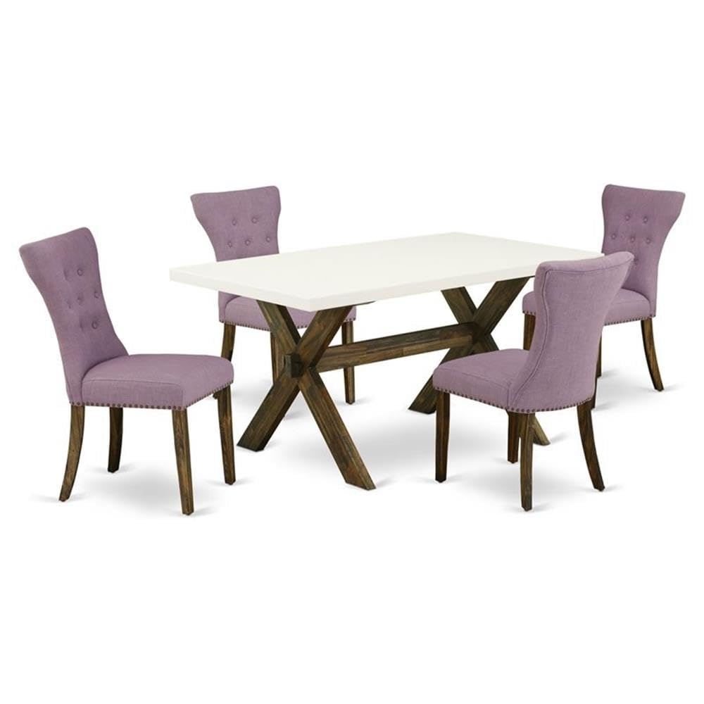 East West Furniture X726GA740-5 5 Piece Dining Table Set for 4 Includes a Rectangle Kitchen Table with X-Legs and 4 Dahlia Linen
