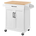 Yaheetech Kitchen Cart with Bamboo Tabletop, 34.5 Width Rolling Kitchen Island with Drawer and Adjustable Shelf, Storage Cabinet