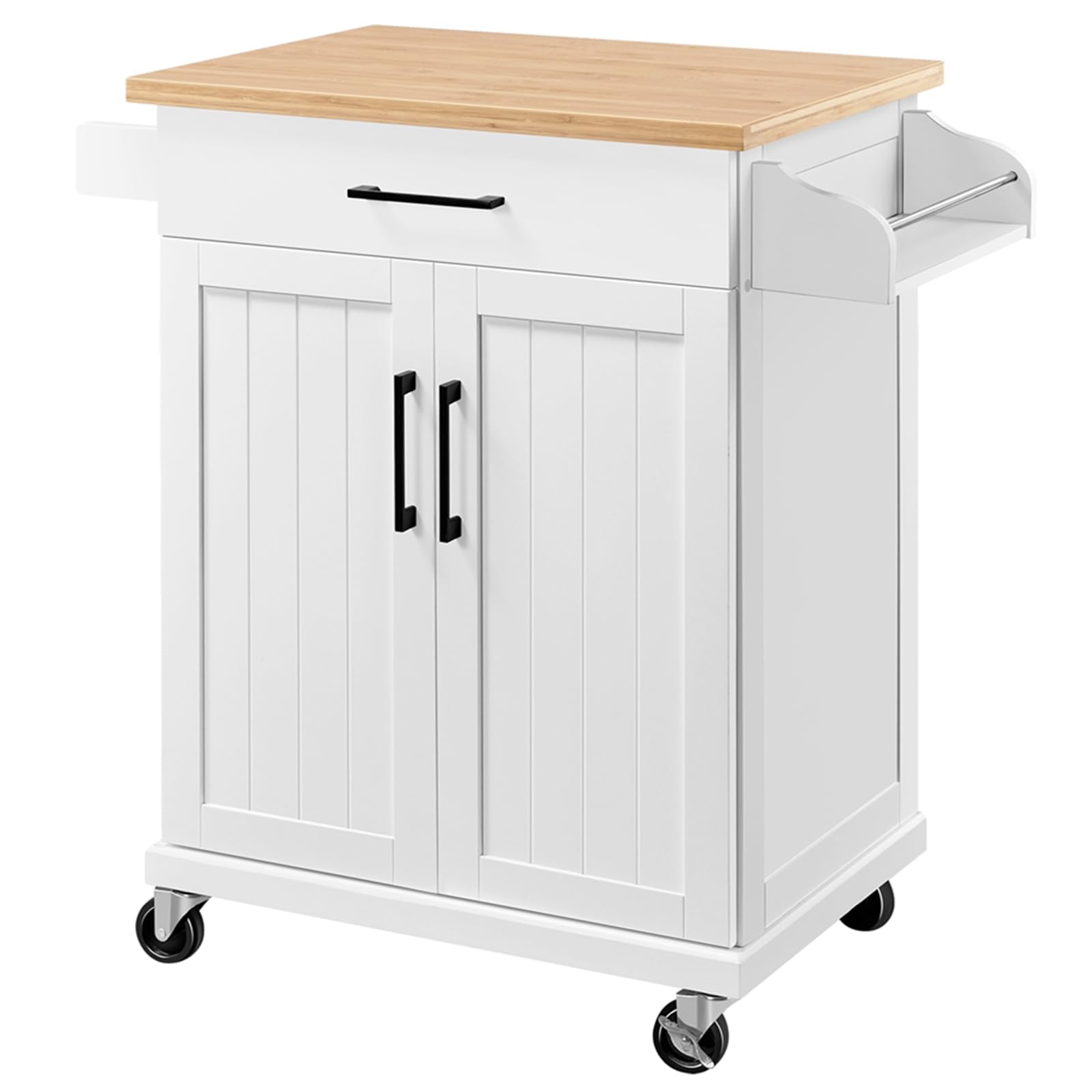 Yaheetech Kitchen Cart with Bamboo Tabletop, 34.5 Width Rolling Kitchen Island with Drawer and Adjustable Shelf, Storage Cabinet