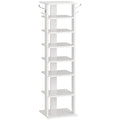 HOOBRO Vertical Shoe Rack, 8 Tier Wooden Shoe Storage Organizer with Hooks, Narrow Shoe Tower for 8 Pairs, Space Saving, for Ent