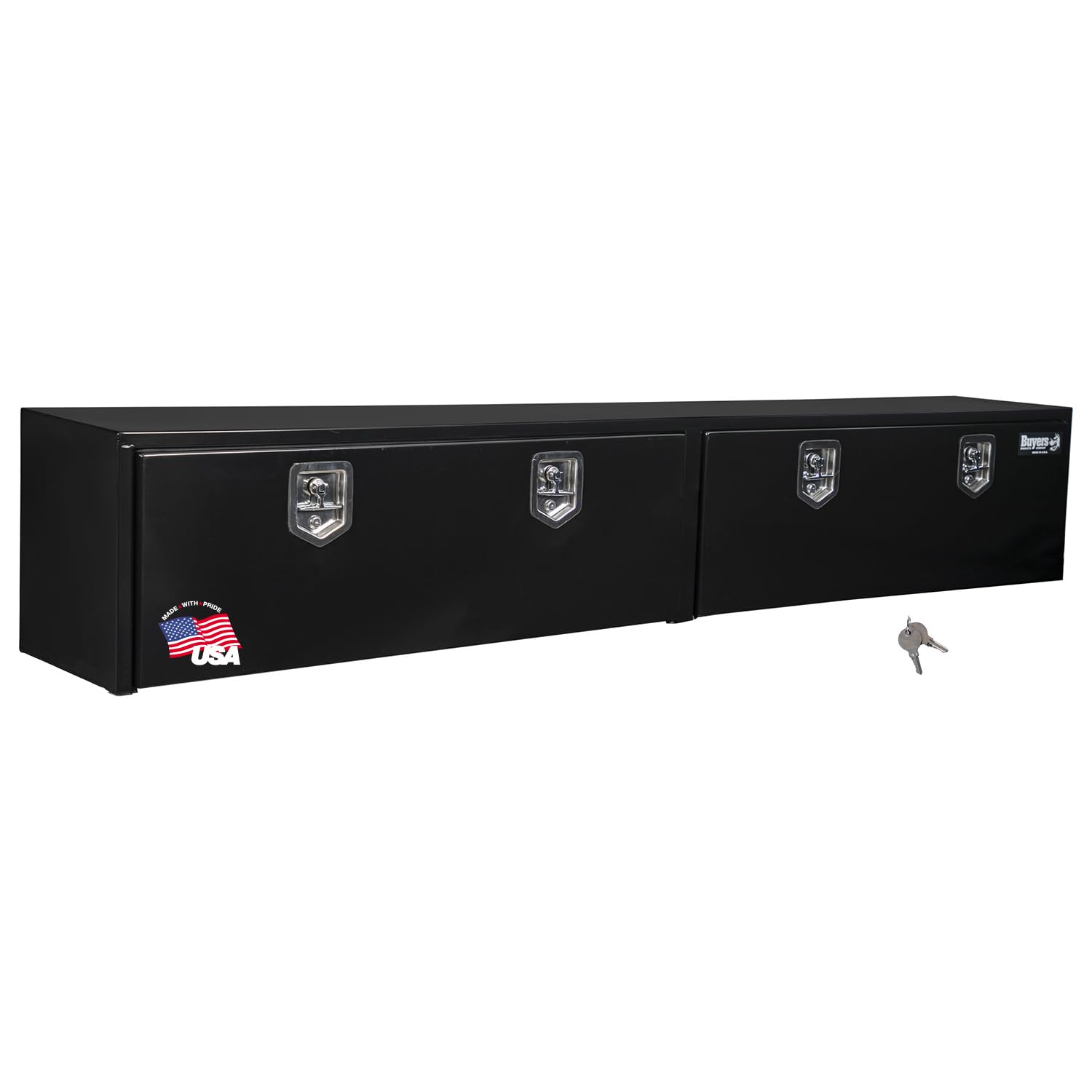 Buyers Products 1703020 Black Steel Topsider Truck Box With T-Handle Latch, 18 x 16 x 96 Inch, Truck Tool Box For Storage And Or