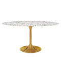 Modway Lippa 60 Oval Modern Terrazzo/Metal Dining Table in Gold/White