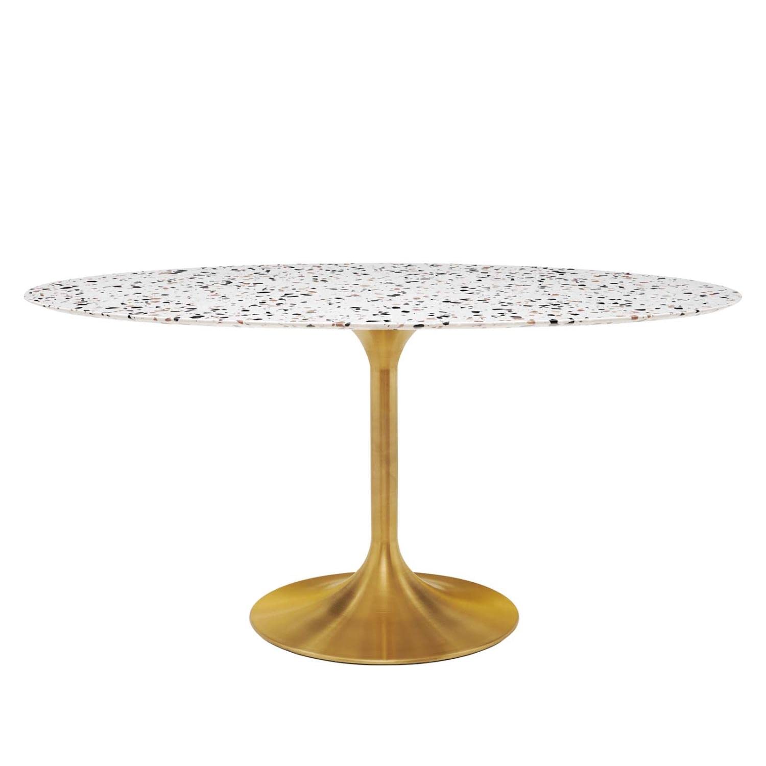 Modway Lippa 60 Oval Modern Terrazzo/Metal Dining Table in Gold/White