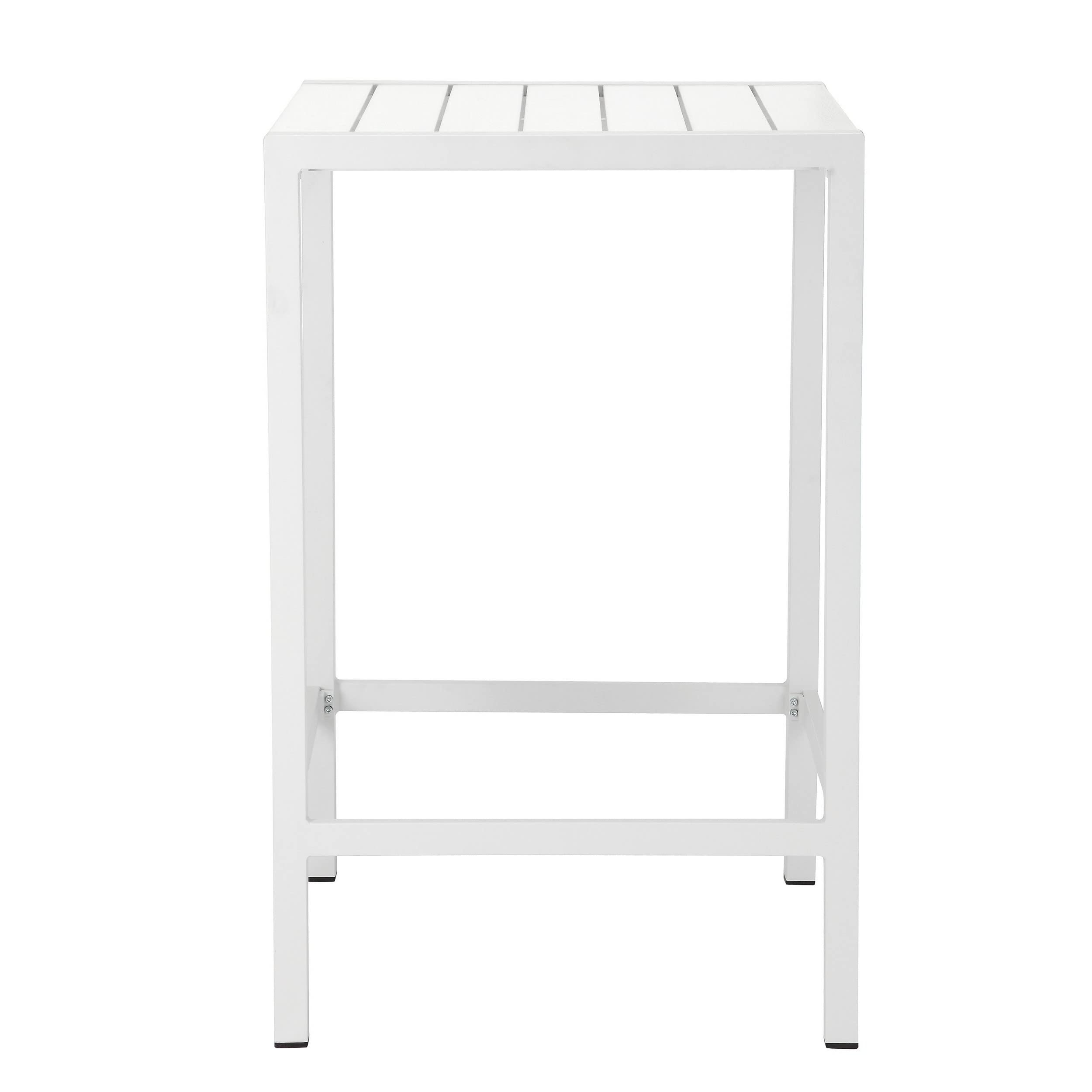 Benjara BM287842 Patio Kylo 43 Inch Outdoor Bar Table, Crisp White Aluminum Metal Frame, Small