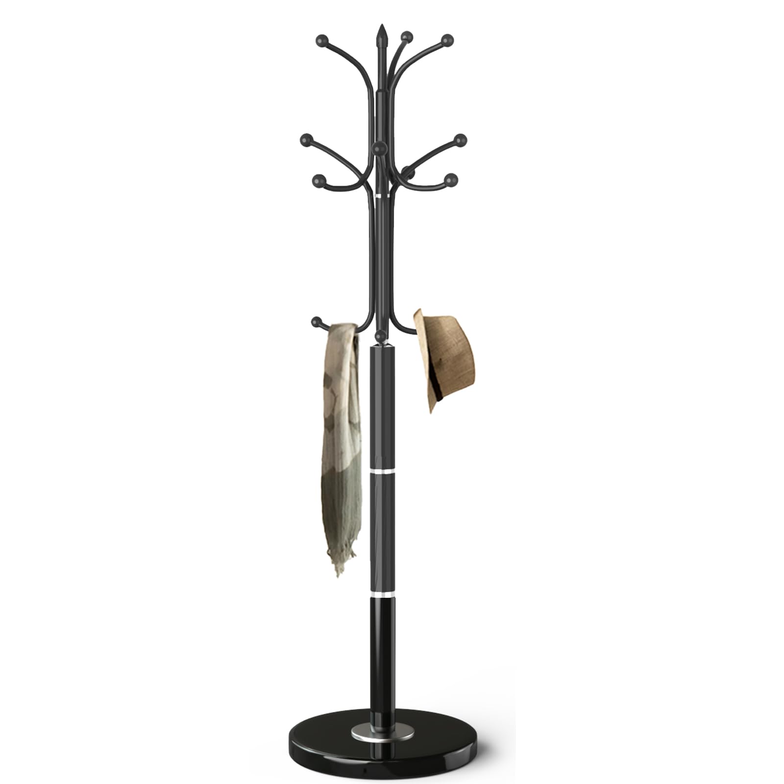 OIRUMIE Modern Coat Rack with Natural Marble Base, Metal Coat Rack Freestanding, Heavy Duty Coat Rack Stand, Coat Hall Tree Hats