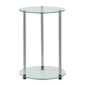 Convenience Concepts Designs2Go Classic 2 Tier Round End Modern Side Living Room, Tempered Table with Storage Shelves for Bathro