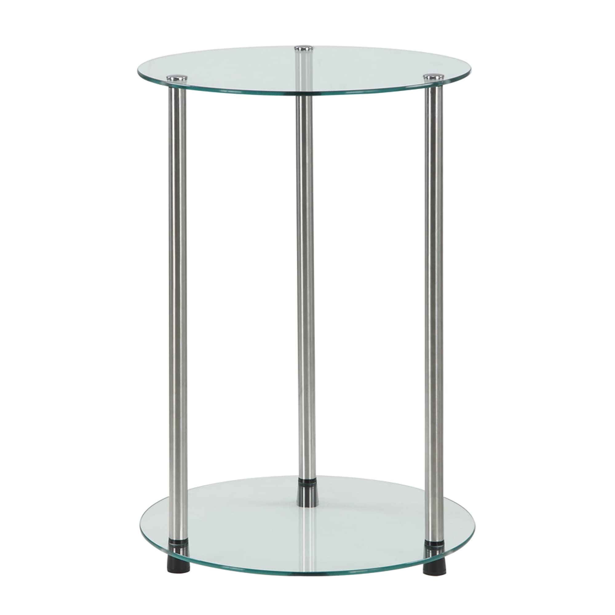 Convenience Concepts Designs2Go Classic 2 Tier Round End Modern Side Living Room, Tempered Table with Storage Shelves for Bathro