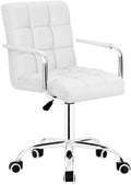 JUMMICO Desk Chair Modern Office Chair with Wheels PU Leather Mid-Back Rolling Chair for Office, Teen, and Bedroom Desks (White)