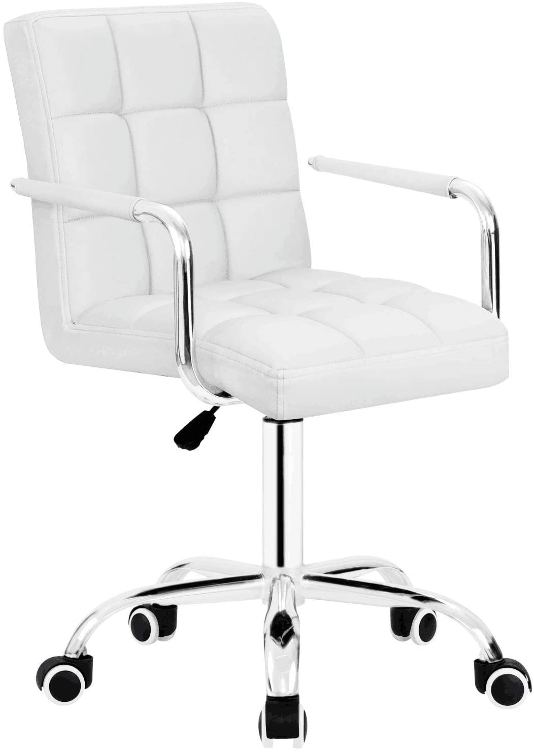 JUMMICO Desk Chair Modern Office Chair with Wheels PU Leather Mid-Back Rolling Chair for Office, Teen, and Bedroom Desks (White)