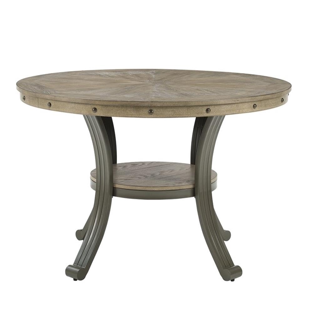 Linon Franklin Wood 45 Round Dining Table Steel Frame in Pewter