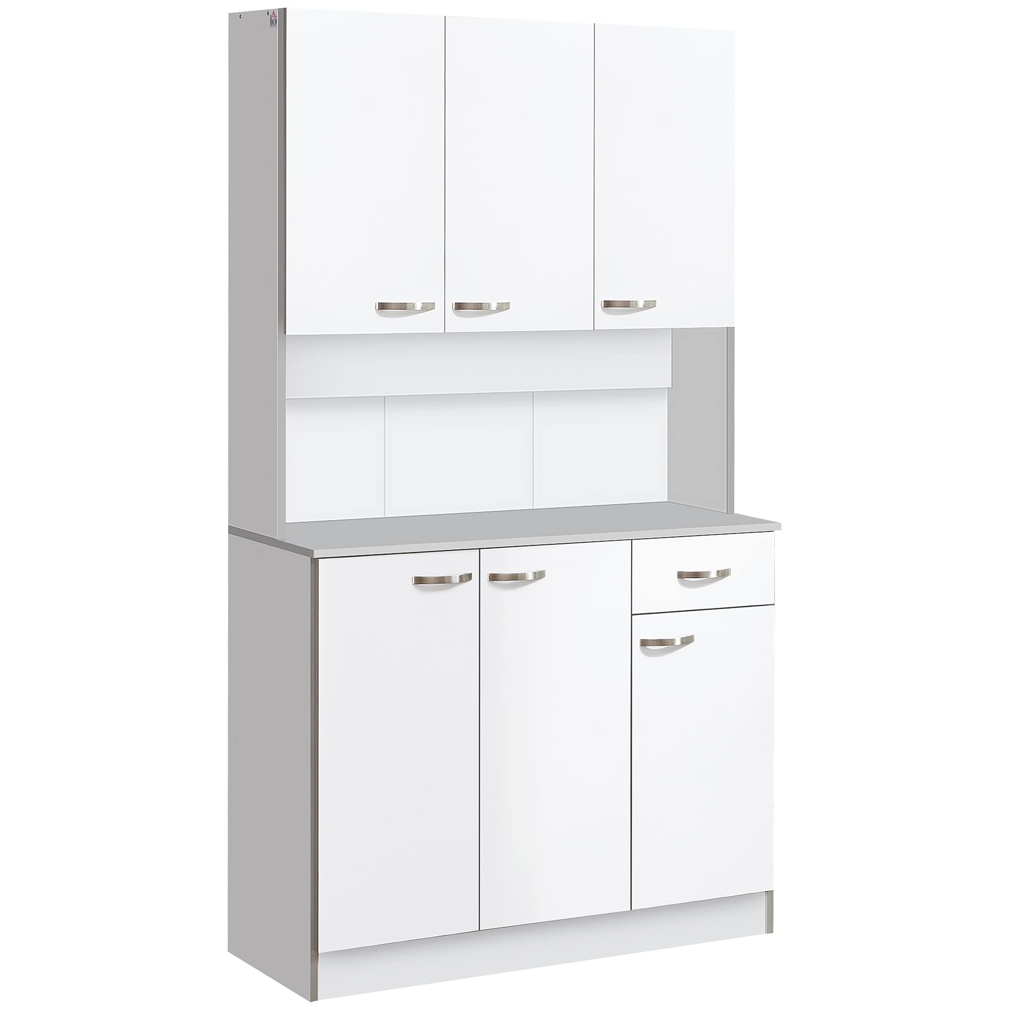 HOMCOM 71 Freestanding Buffet with Hutch, Kitchen Storage Cabinets, Pantry with 6 Doors, 3 Adjustable Shelves, and Drawer for Li