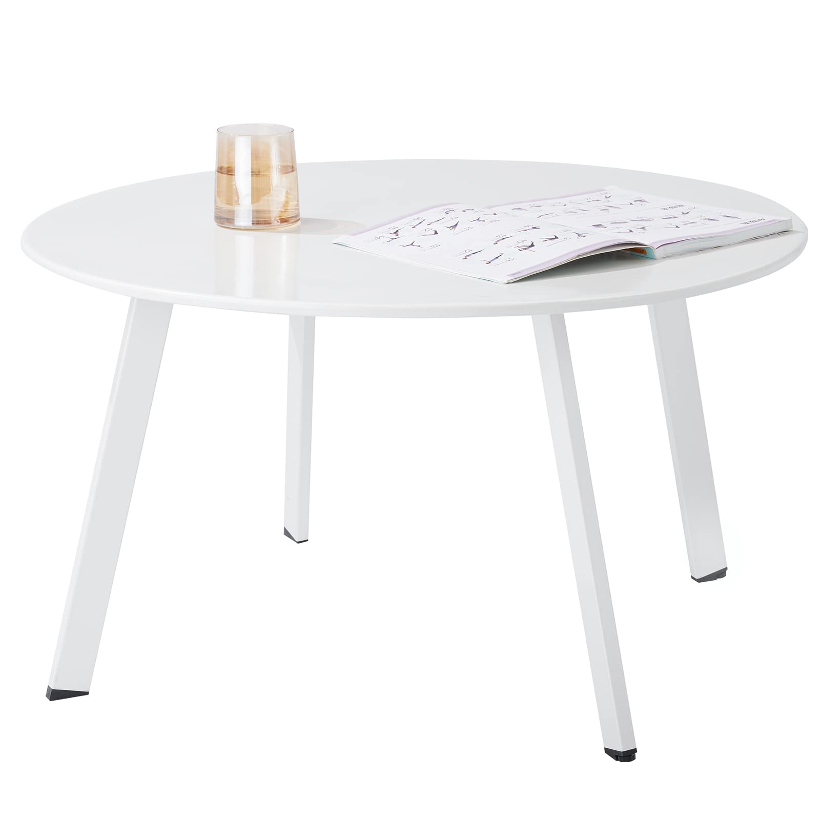 Meluvici Outdoor Side Table, Outdoor/Indoor Metal Steel Patio Coffee Table, Round Weather Resistant Anti-Rust, White