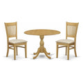 East West Furniture DMVA3-OAK-C 3 Piece Kitchen Table Set for Small Spaces Contains a Round Dining Table with Dropleaf and 2 Lin