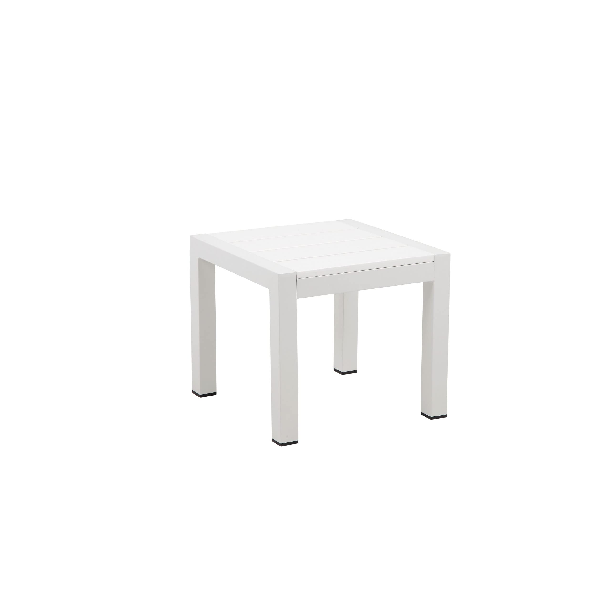 Benjara Josh 18 Inch Side End Table, Polyresin Planks, Crisp White Aluminum Frame