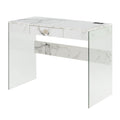 Convenience Concepts SoHo Glass Desk with Charging Station, 42, Faux White Marble