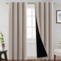 PrinceDeco 100% Blackout Curtain Set Thermal Insulated & Energy Efficiency Window Draperies for Living Room Full Shading Panels 