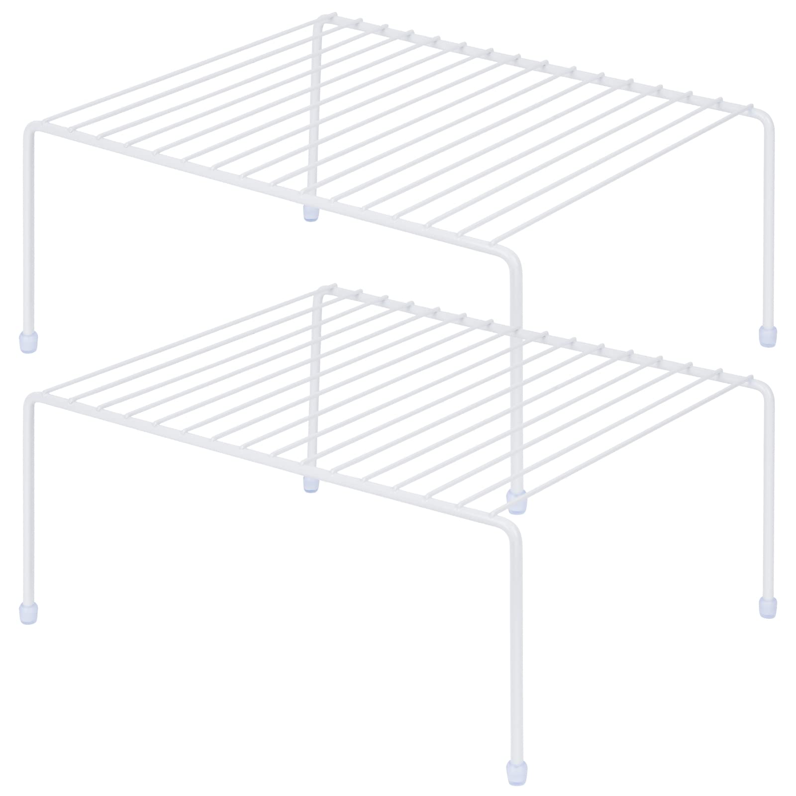 Kitchen Cabinet Storage Shelf Rack/Plastic Feet - (13.1 x 10.2 Inch) - Steel Metal - Rust Resistant Finish - Cups, Dishes, Cabin