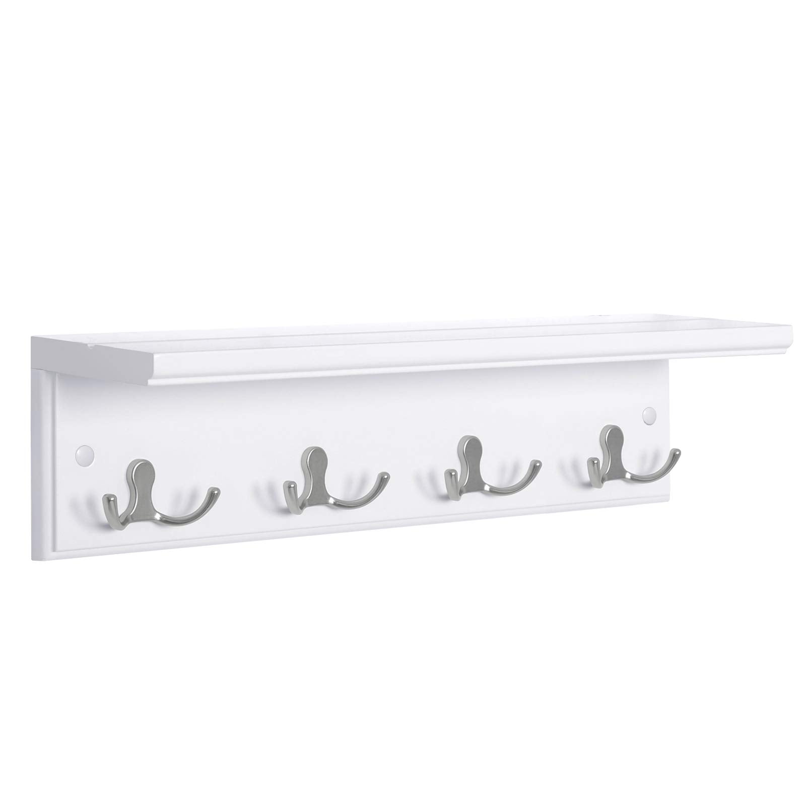 SONGMICS Coat Rack with Shelf, Wall-Mounted Coat Rack, with 4 Metal Dual Hooks for Coats, Bags, for Entryway, Bedroom, Living Ro