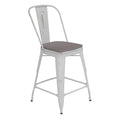 Flash Furniture Carly Commercial Grade 24 High White Metal Indoor-Outdoor Counter Height Stool with Back and Gray Polystyrene Se