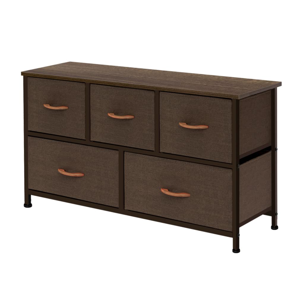 AZL1 Life Concept Extra Wide Dresser Storage Tower with Sturdy Steel Frame, 5 Drawers of Easy-Pull Fabric Bins, Organizer Unit f