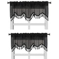 Solid Faux Silk Swag Waterfall Cascade Ascot Window Curtain Valance w/Tassels Trim 55  x18  Wave (2, Black)