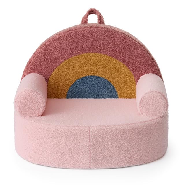 Blissful Diary Toddler Chair Comfy, Foam Kids Chair with Soft Teddy Plush, Toddler Reading Armchair with Cute Rainbow Designs- B